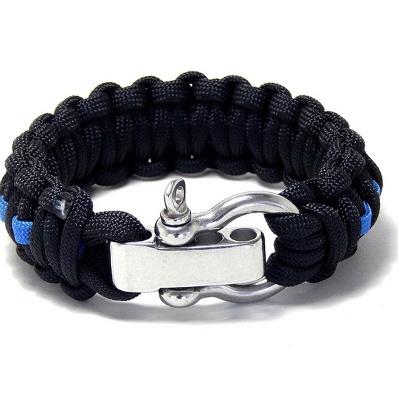 Blue Line Paracord Stainless Steel Adjustable Lock Bracelet S-XL Variations - Picture 3 of 6